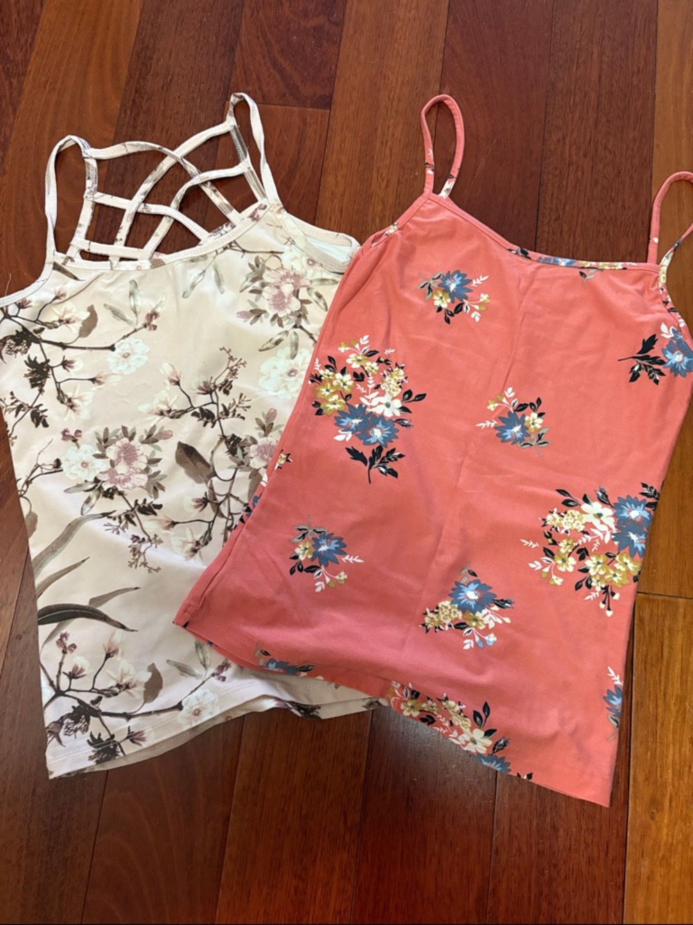 Floral Print Sleeveless Camisole Tank Top - Coral Pink